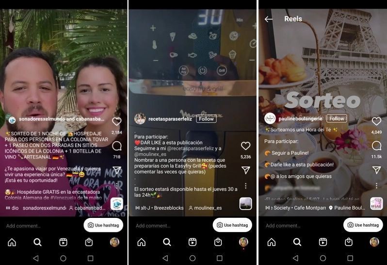 ejemplos sorteos instagram reels