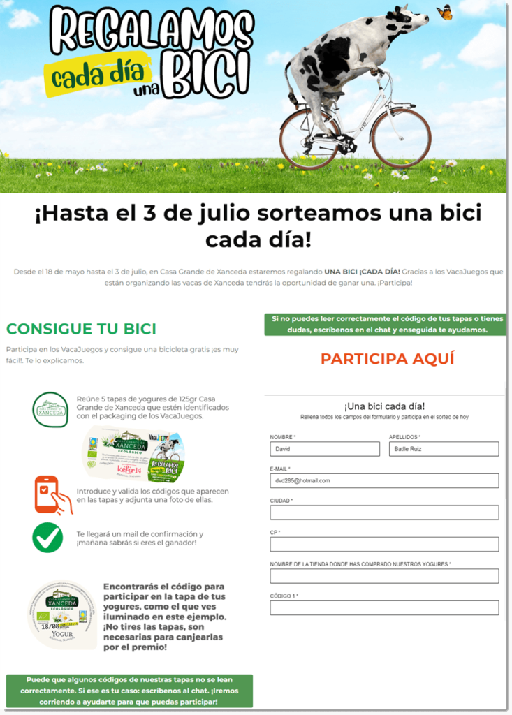 validar codigos tapa yogures promocion con sorteo diario