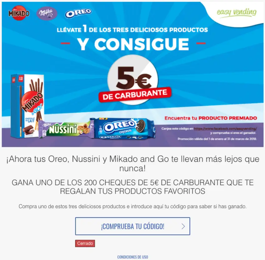 premiar a los consumidores por la compra de producto: validar código del packaging