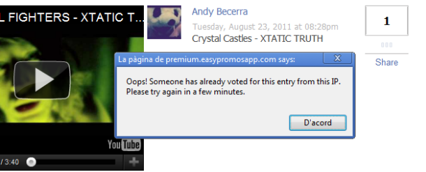IP alert users receive when voting frequency control fails Alert users receive when IP voting frequency control fails