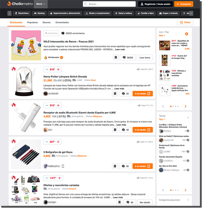 página web de Chollometro