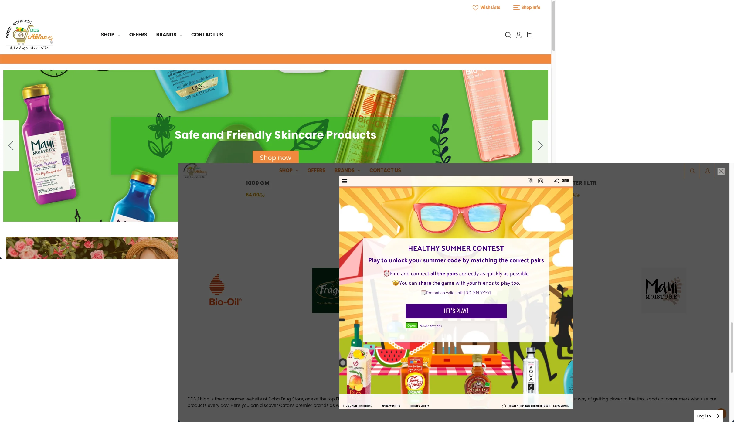 ejemplo de widgets popup en una tienda de cosmética