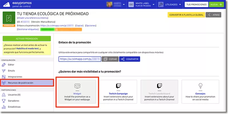 cómo configurar una ventana emergente para tu promoción de Easypromos