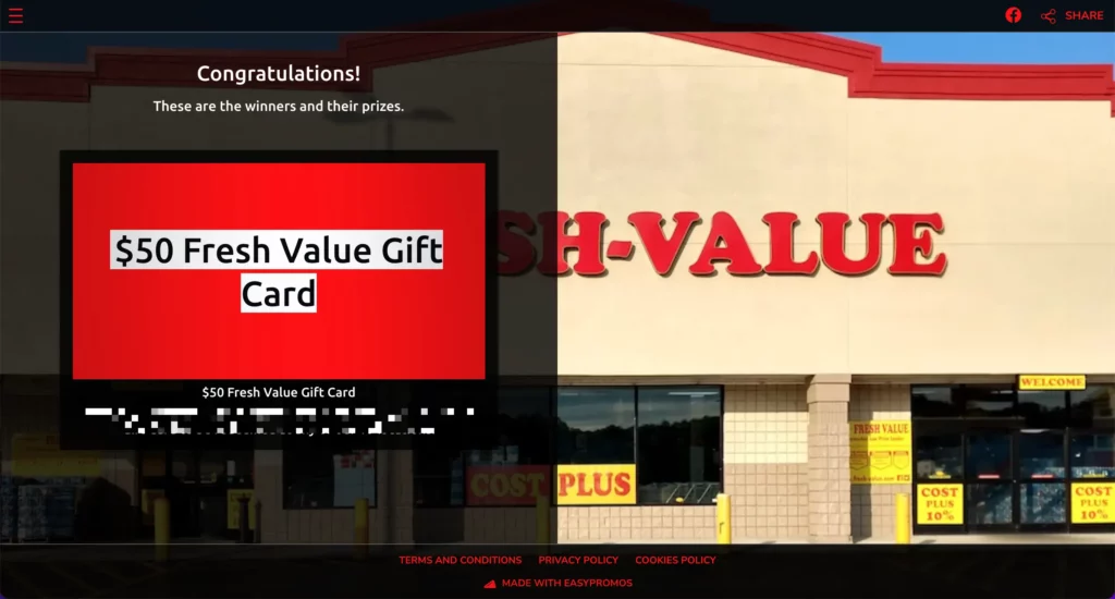 Prize management system: Winner Page