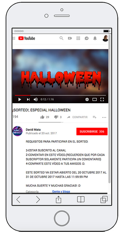ejemplo de sorteo de halloween en youtube